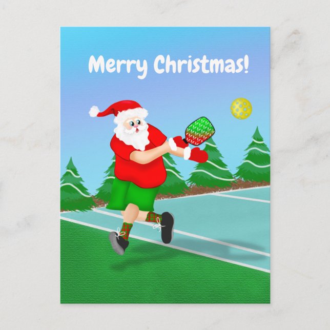 Rolig jultomte som spelar Pickleball God Jul Helg Vykort (Framsida)