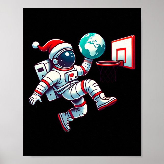 Rolig jultomtehatt astronaut dunkar jord basketbol poster (Framsidan)