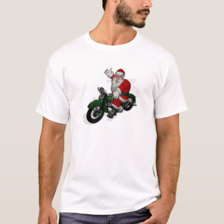 Rolig jultomten på den gröna vintagemotorbiken tee shirt