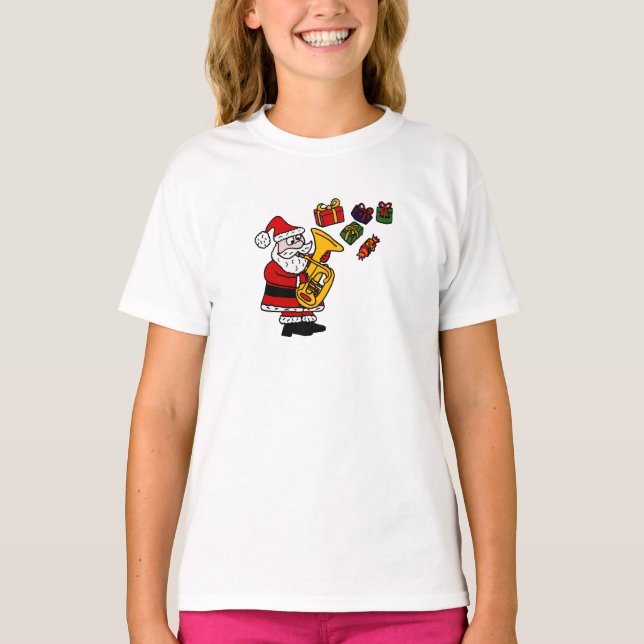 Rolig jultomten som leker Tubajulkonst T Shirt (Framsida)