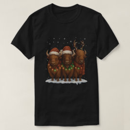 Rolig jultrion med bisonoxar – Santa mössa julfira T Shirt
