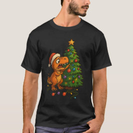 Rolig jultröja med dinosaurie som förstör julgran t shirt