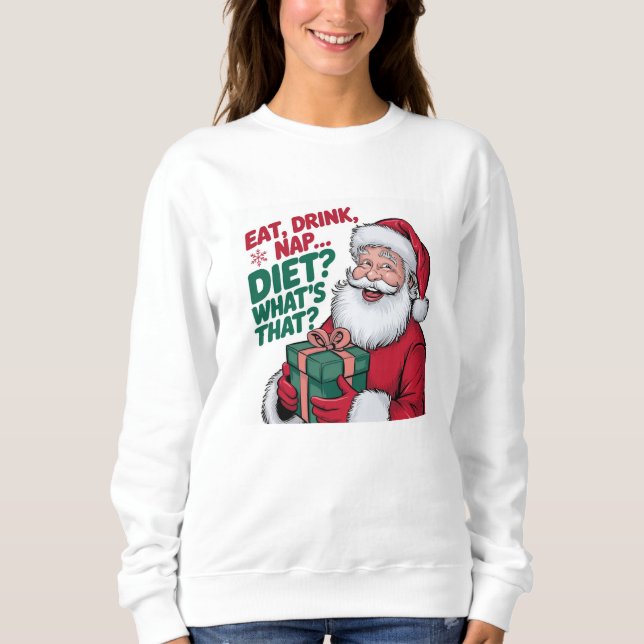 Rolig jultröja med tomte - Ät Drick Sov T Shirt (Framsida)