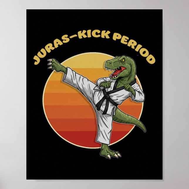 Rolig Jurassic Karate Kampsport Dinosaurie Poster (Framsidan)