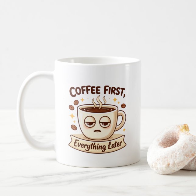 Rolig kaffe först allt senare trött kopp sjuk (Med munk)