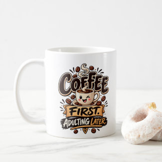 Rolig kaffe först, vuxenliv senare kaffemugg