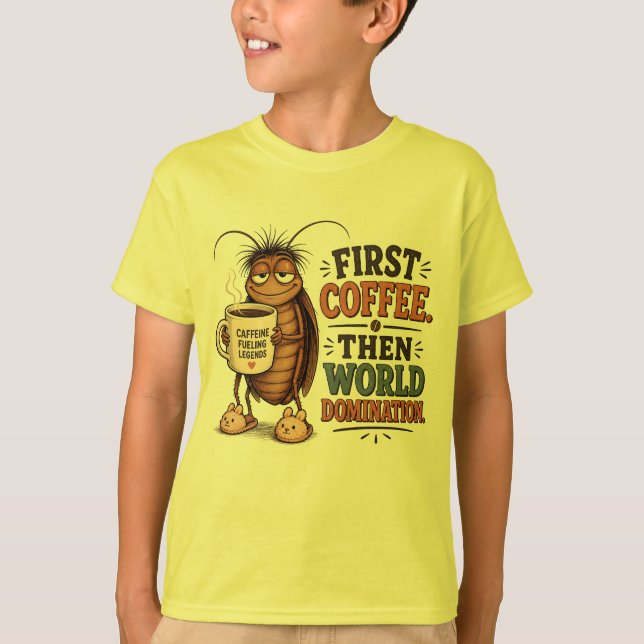 Rolig Kaffe Insekt Söt Tecknad Kackerlacka Barn T Shirt (Framsida)