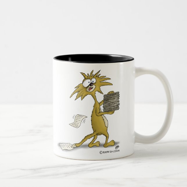 Rolig kaffe koppar: Låt spänningen börja (katten) Två-Tonad Mugg (Höger)