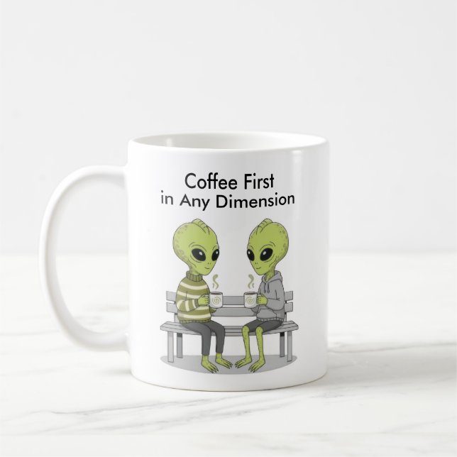 Rolig kaffe och utomjordingar kaffemugg (Vänster)