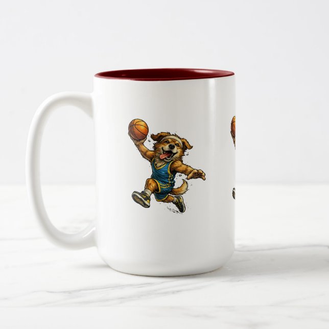 Rolig Kaffe/Te-mugg med Basketbollhund – Cool Idro Två-Tonad Mugg (Vänster)