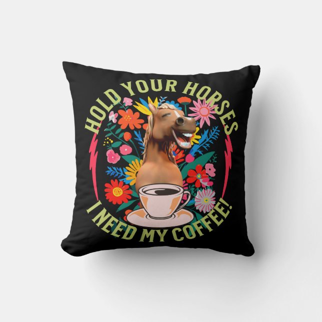 Rolig kaffeböna för hästälskare humor kudde (Framsida)