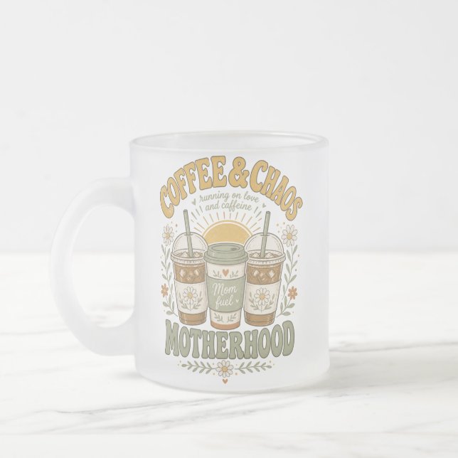 Rolig kaffedesign för mammor med blommor frostad glasmugg (Vänster)