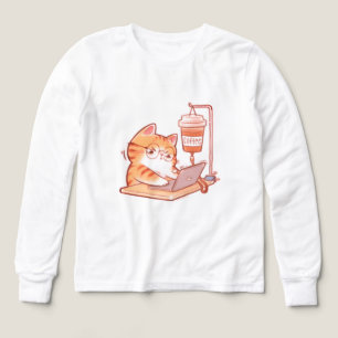 Rolig kaffekatt-tröja, söt överarbetad programmera t shirt