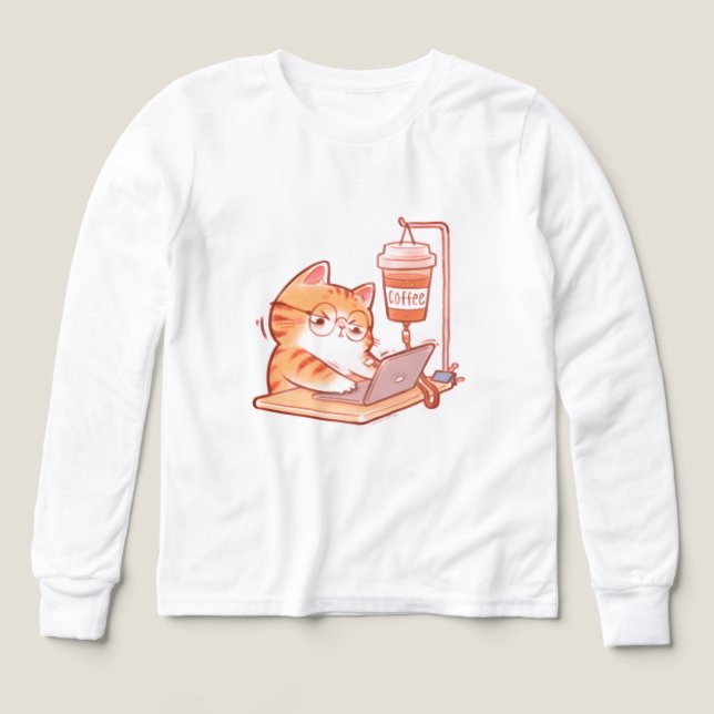 Rolig kaffekatt-tröja, söt överarbetad programmera t shirt (Design framsida)