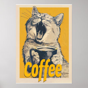 Rolig kaffekattillustration – Kaffekatt som gäsp Poster