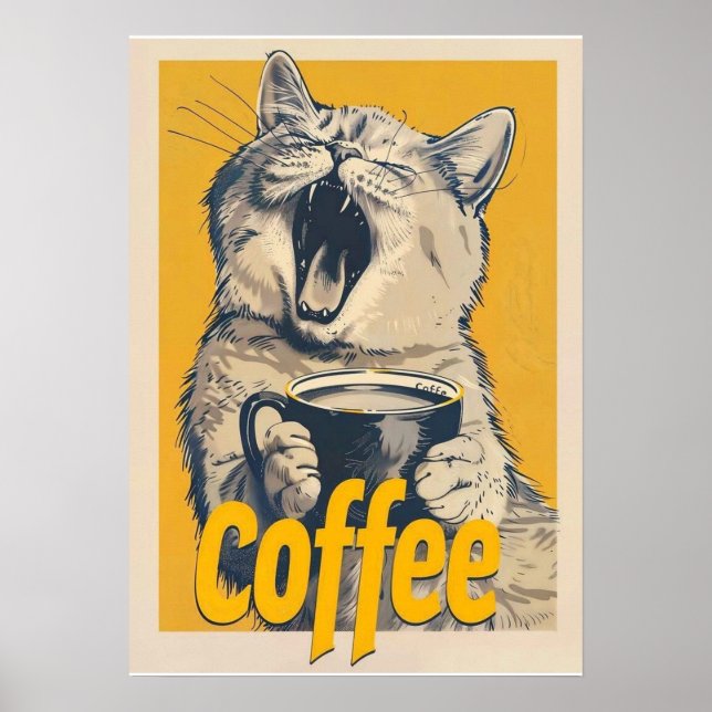 Rolig kaffekattillustration – Kaffekatt som gäsp Poster (Framsidan)