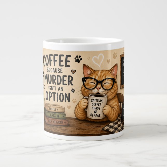 Rolig kaffekattmugg jumbo mugg (Framsidan)