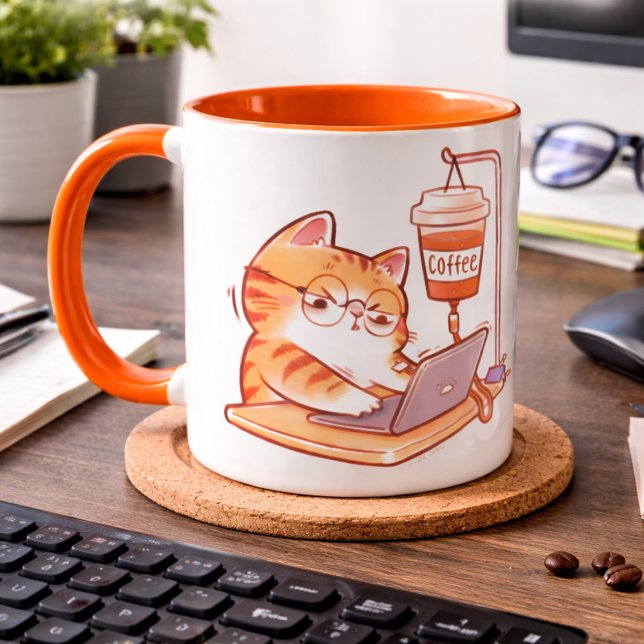 Rolig kaffekattmugg, söt överarbetad programmerare mugg (Skapare uppladdad)
