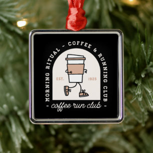 Rolig kaffeklubb för löpälskare retro svart julgransprydnad metall