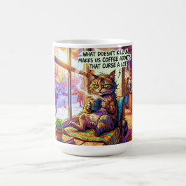 Rolig kaffekopp med design av grinig katt
