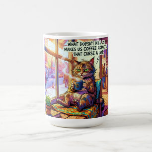Rolig kaffekopp med design av grinig katt