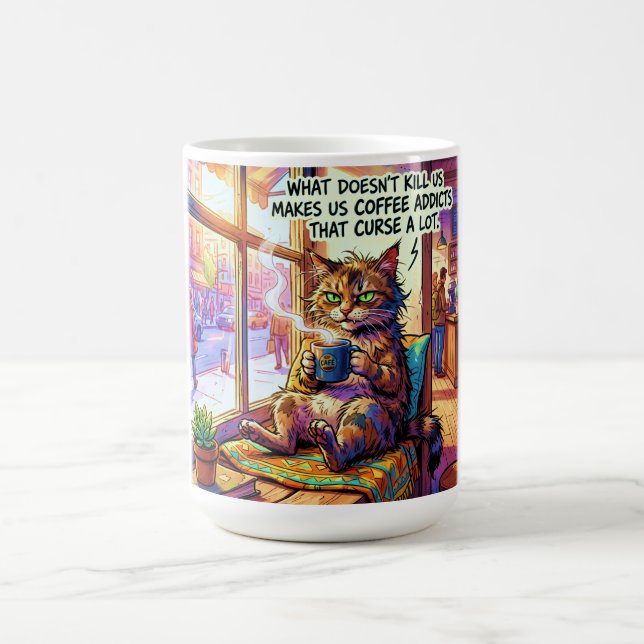 Rolig kaffekopp med design av grinig katt (Center)