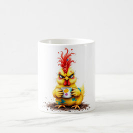 Rolig kaffekopp med ilskt kycklingdesign