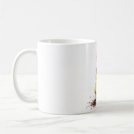 Rolig kaffekopp med ilskt kycklingdesign