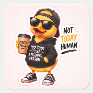 Rolig kaffekvick-sticker   Söt tecknad anka med Fyrkantigt Klistermärke
