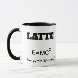 Rolig kaffemugg en vetenskapsvits E=MC2.