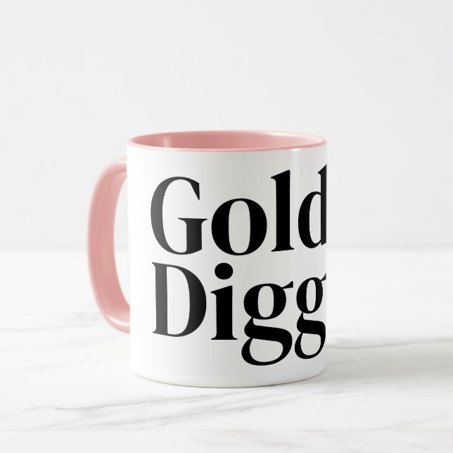 Rolig kaffemugg för Gold Digger med rosa accenter (Framsida vänster)