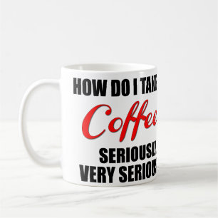 Rolig kaffemugg med röd och svart text
