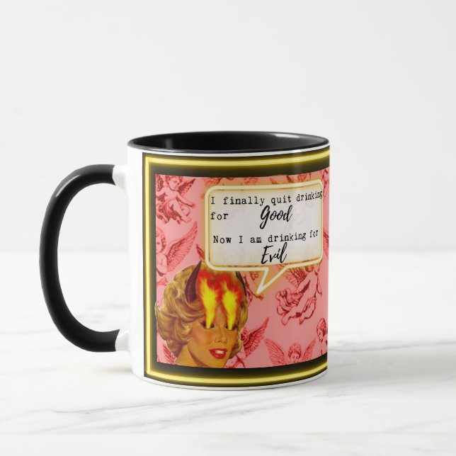 Rolig kaffemugg present till bästa vän "Bra/ond" (Vänster)