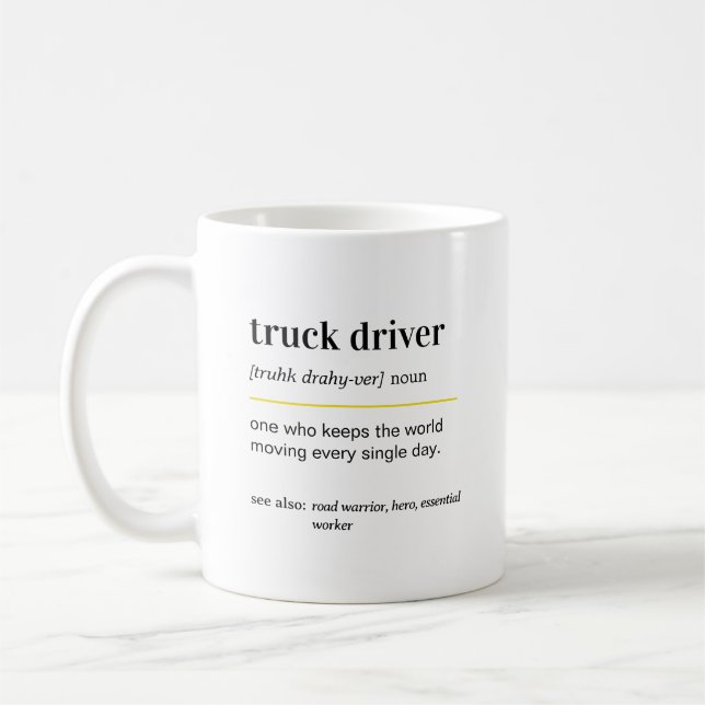 Rolig kaffemugg som present till lastbilschaufför (Vänster)