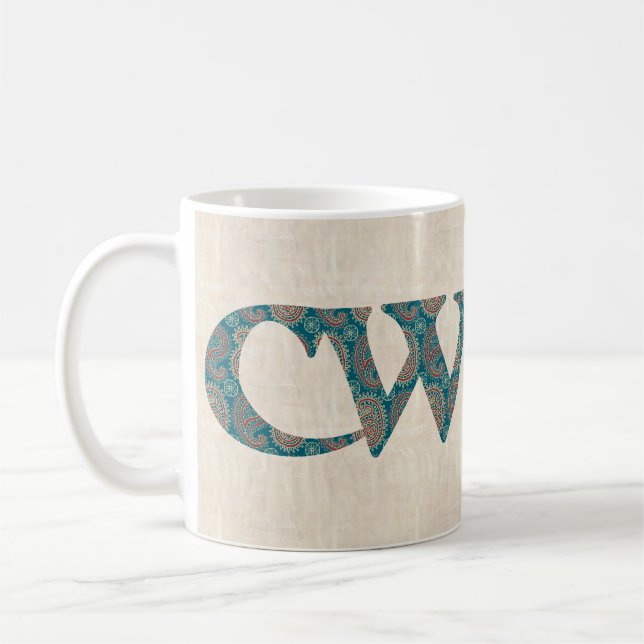 Rolig kaffemugg, walesisk Paisley Cwtch slogan, Kaffemugg (Vänster)