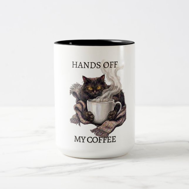 Rolig Kaffemugga Med Trött Katt - Hände Från Mitt  Två-Tonad Mugg (Center)