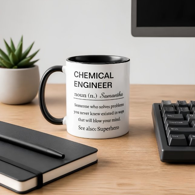 Rolig kaffemugge med definition av kemiteknikingen mugg (Skapare uppladdad)