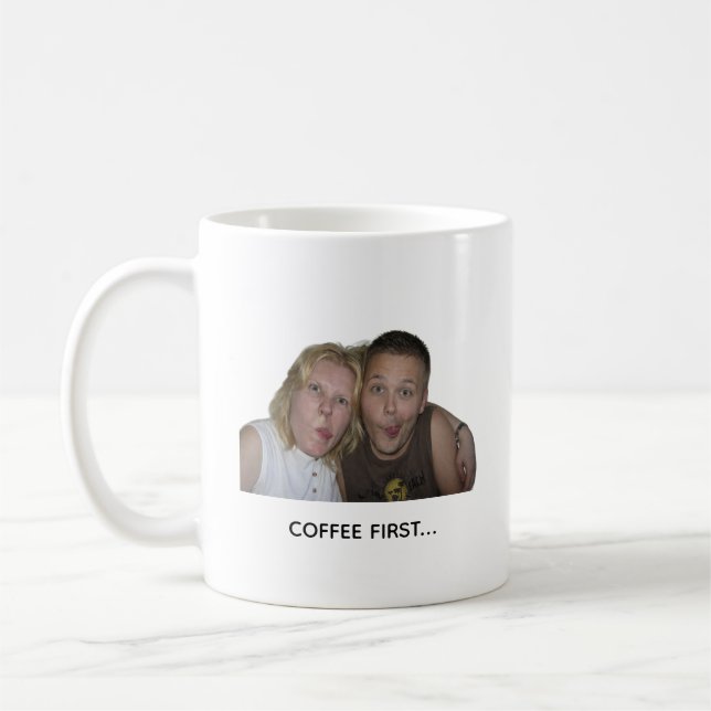 Rolig kaffemugge med meme – Kaffe först. Kaos sena Kaffemugg (Vänster)