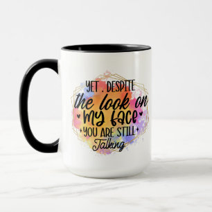 Rolig kaffesarkasm ord konst ansikte mugg