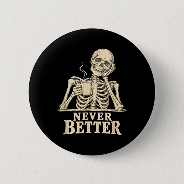 Rolig kaffeskelett gotisk Halloween koffein Knapp (Framsida)
