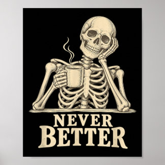 Rolig kaffeskelett gotisk Halloween koffein Poster