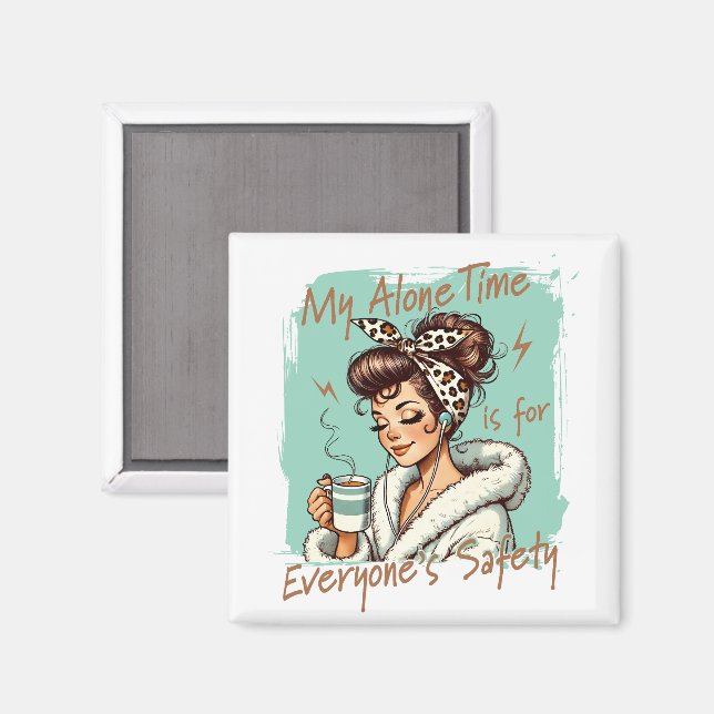 Rolig kaffetid tjej på morgonen teal magnet (Front/Back)