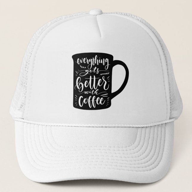 Rolig kaffetillsatt Java, Latte Koffein Citat Truckerkeps (Framsida)