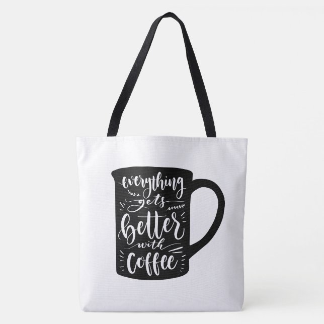 Rolig kaffetillsatt java, latte koffein citat tygkasse (Framsida)