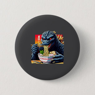 Rolig Kaiju som äter Ramen Japansk Monsterälskare Knapp