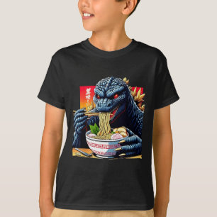 Rolig Kaiju som äter Ramen Japansk monsterälskare T Shirt