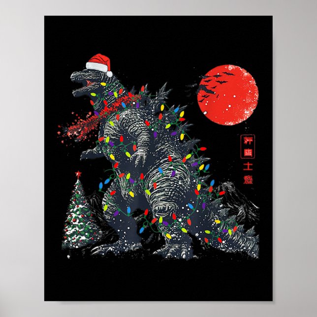 Rolig Kaiju Tomte Jul Monster Xmas Ljus  Poster (Framsidan)