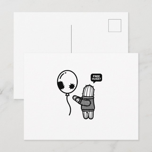 Rolig kaktus gratis kram Sarcastic vykort (Fram/baksida)