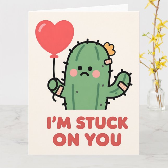 Rolig Kaktus Kärlek Puns Valentine-kort Kort (Gul blomma)