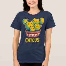Rolig Kaktus Katt Kaktus Skämt Dam Navy T-Shirt
